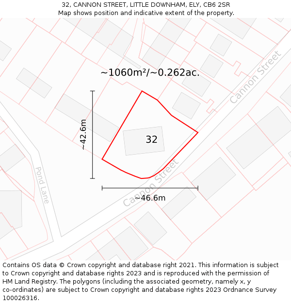 32, CANNON STREET, LITTLE DOWNHAM, ELY, CB6 2SR: Plot and title map