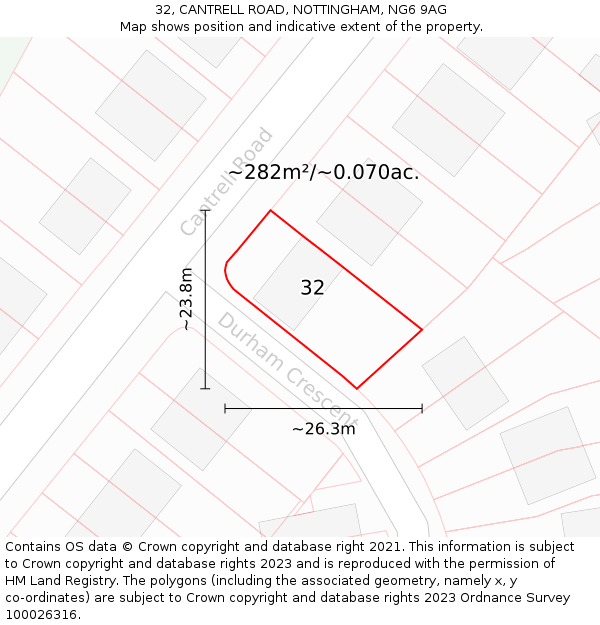 32, CANTRELL ROAD, NOTTINGHAM, NG6 9AG: Plot and title map