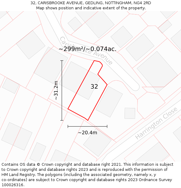 32, CARISBROOKE AVENUE, GEDLING, NOTTINGHAM, NG4 2RD: Plot and title map