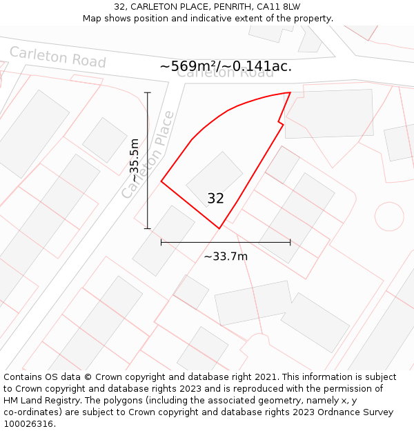 32, CARLETON PLACE, PENRITH, CA11 8LW: Plot and title map