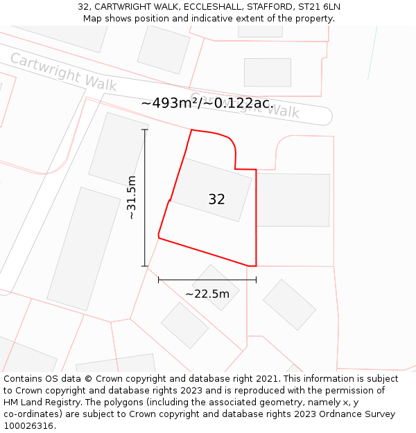 32, CARTWRIGHT WALK, ECCLESHALL, STAFFORD, ST21 6LN: Plot and title map