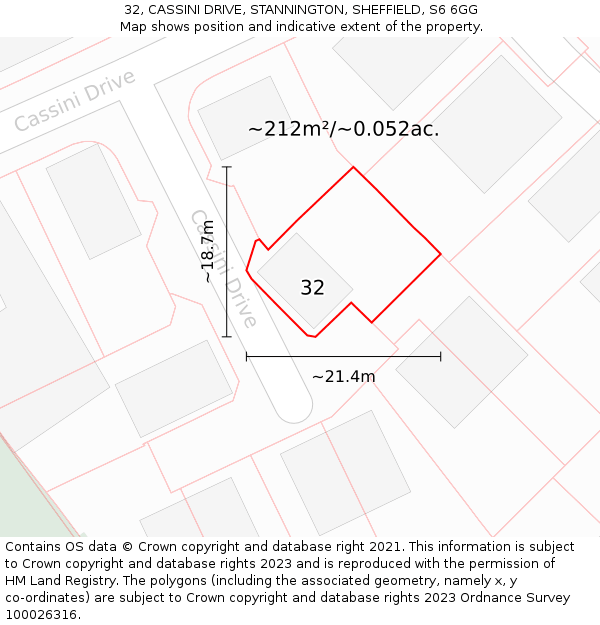 32, CASSINI DRIVE, STANNINGTON, SHEFFIELD, S6 6GG: Plot and title map