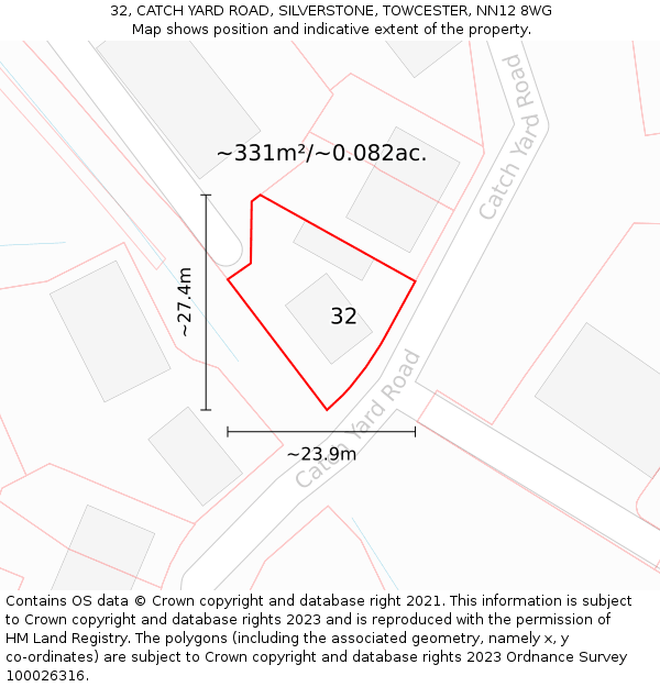 32, CATCH YARD ROAD, SILVERSTONE, TOWCESTER, NN12 8WG: Plot and title map