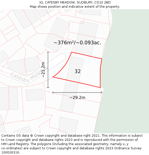 32, CATESBY MEADOW, SUDBURY, CO10 2BD: Plot and title map