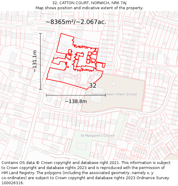 32, CATTON COURT, NORWICH, NR6 7AJ: Plot and title map