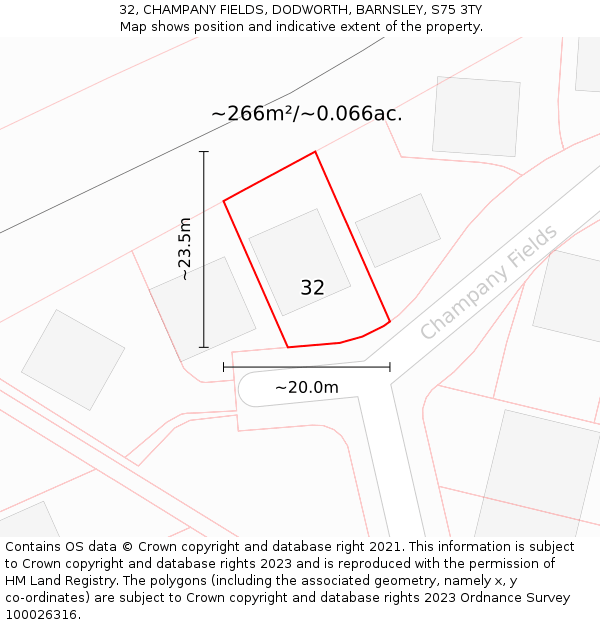 32, CHAMPANY FIELDS, DODWORTH, BARNSLEY, S75 3TY: Plot and title map
