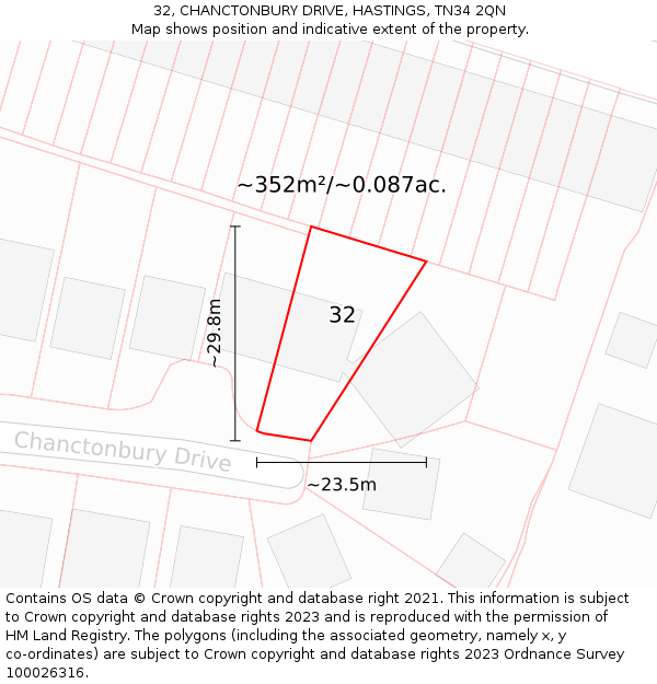 32, CHANCTONBURY DRIVE, HASTINGS, TN34 2QN: Plot and title map