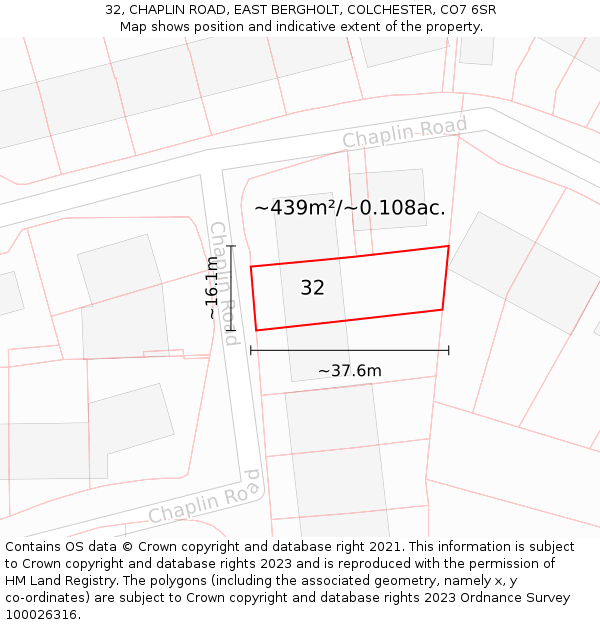 32, CHAPLIN ROAD, EAST BERGHOLT, COLCHESTER, CO7 6SR: Plot and title map