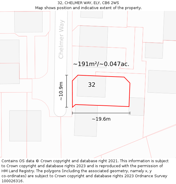 32, CHELMER WAY, ELY, CB6 2WS: Plot and title map