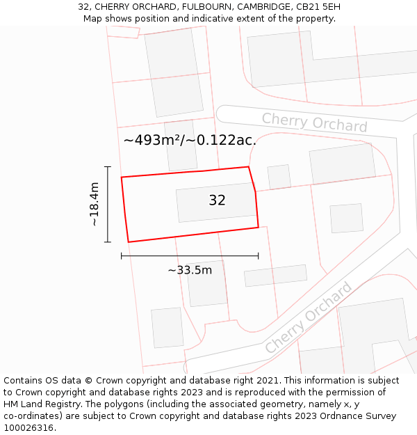 32, CHERRY ORCHARD, FULBOURN, CAMBRIDGE, CB21 5EH: Plot and title map