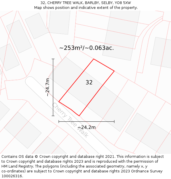 32, CHERRY TREE WALK, BARLBY, SELBY, YO8 5XW: Plot and title map