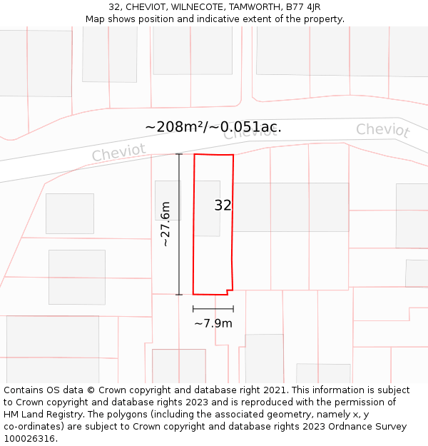 32, CHEVIOT, WILNECOTE, TAMWORTH, B77 4JR: Plot and title map