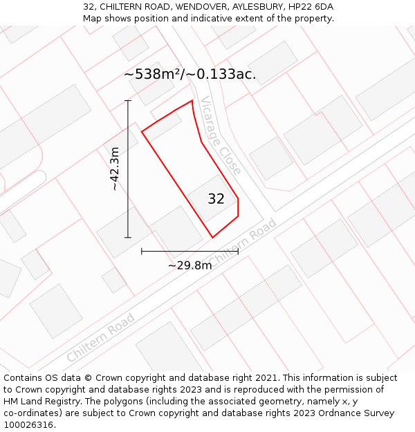 32, CHILTERN ROAD, WENDOVER, AYLESBURY, HP22 6DA: Plot and title map