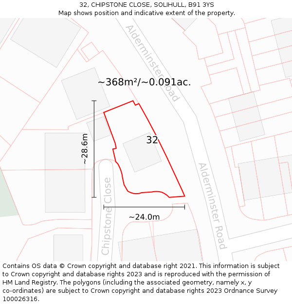 32, CHIPSTONE CLOSE, SOLIHULL, B91 3YS: Plot and title map