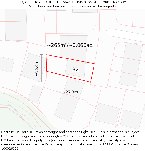 32, CHRISTOPHER BUSHELL WAY, KENNINGTON, ASHFORD, TN24 9PY: Plot and title map