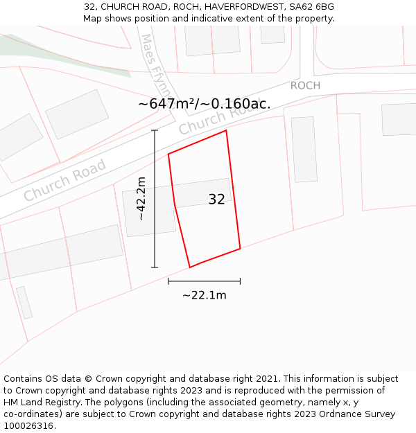 32, CHURCH ROAD, ROCH, HAVERFORDWEST, SA62 6BG: Plot and title map