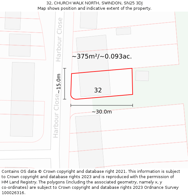 32, CHURCH WALK NORTH, SWINDON, SN25 3DJ: Plot and title map
