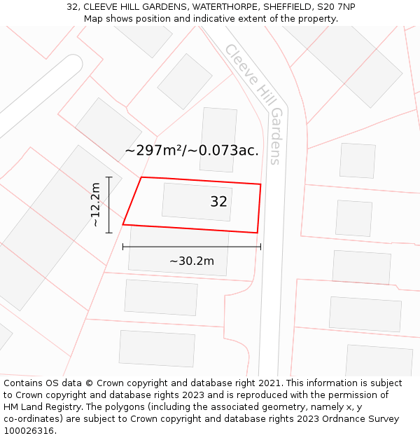 32, CLEEVE HILL GARDENS, WATERTHORPE, SHEFFIELD, S20 7NP: Plot and title map