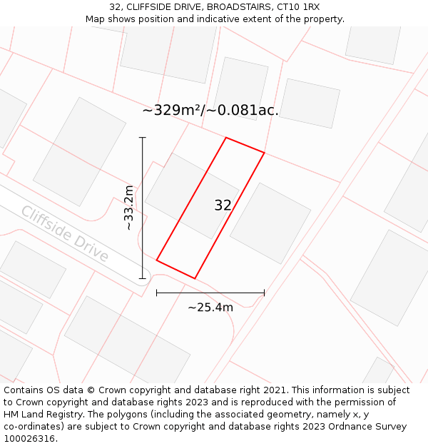 32, CLIFFSIDE DRIVE, BROADSTAIRS, CT10 1RX: Plot and title map