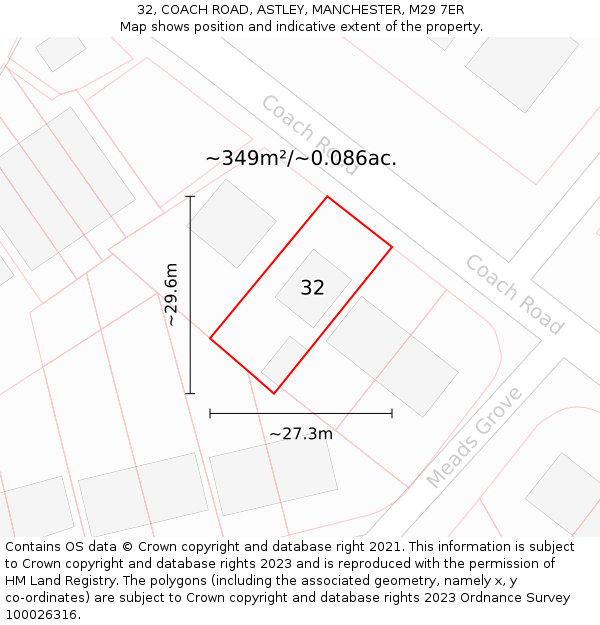 32, COACH ROAD, ASTLEY, MANCHESTER, M29 7ER: Plot and title map