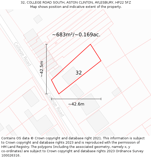 32, COLLEGE ROAD SOUTH, ASTON CLINTON, AYLESBURY, HP22 5FZ: Plot and title map