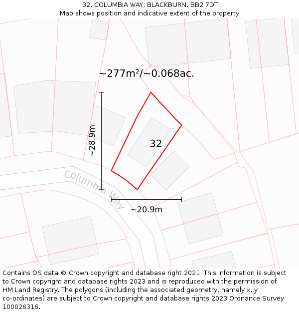 32, COLUMBIA WAY, BLACKBURN, BB2 7DT: Plot and title map