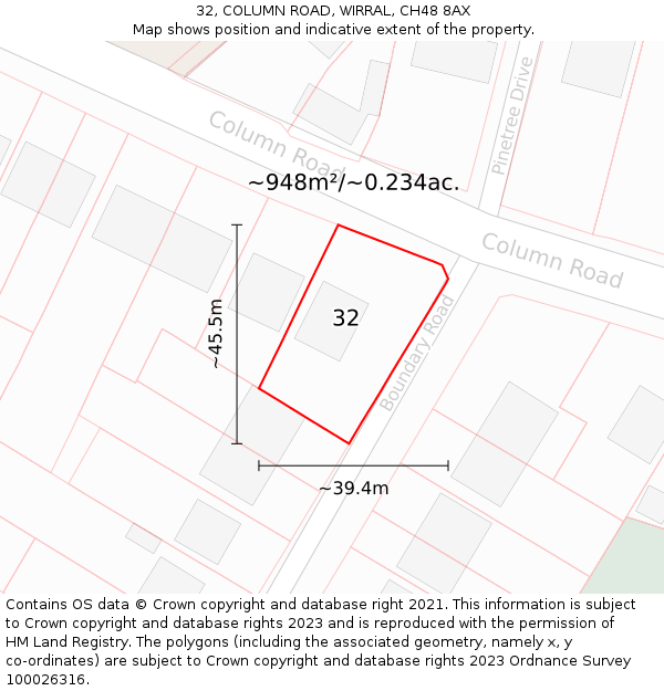 32, COLUMN ROAD, WIRRAL, CH48 8AX: Plot and title map
