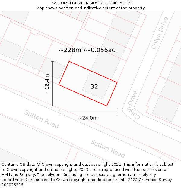 32, COLYN DRIVE, MAIDSTONE, ME15 8FZ: Plot and title map