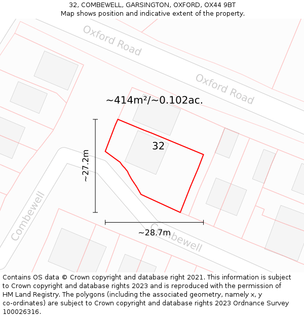 32, COMBEWELL, GARSINGTON, OXFORD, OX44 9BT: Plot and title map