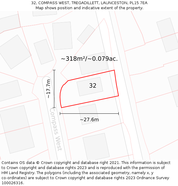 32, COMPASS WEST, TREGADILLETT, LAUNCESTON, PL15 7EA: Plot and title map