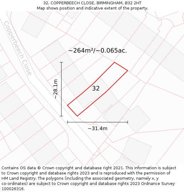 32, COPPERBEECH CLOSE, BIRMINGHAM, B32 2HT: Plot and title map