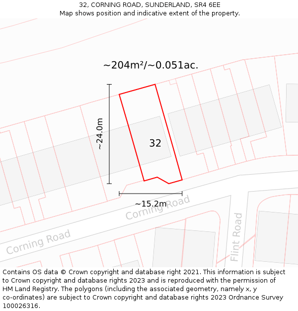 32, CORNING ROAD, SUNDERLAND, SR4 6EE: Plot and title map