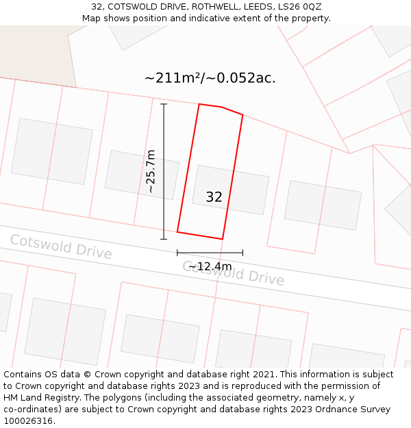 32, COTSWOLD DRIVE, ROTHWELL, LEEDS, LS26 0QZ: Plot and title map
