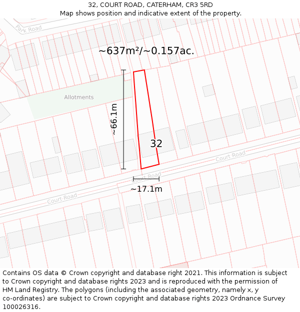 32, COURT ROAD, CATERHAM, CR3 5RD: Plot and title map