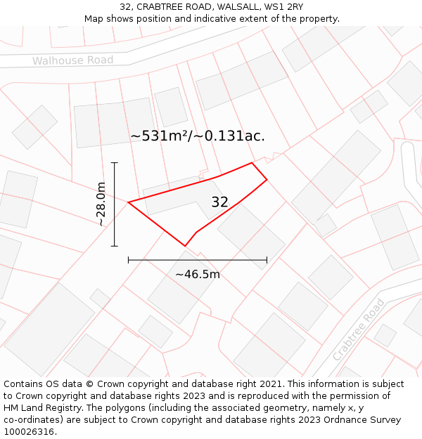 32, CRABTREE ROAD, WALSALL, WS1 2RY: Plot and title map