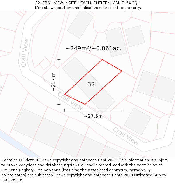 32, CRAIL VIEW, NORTHLEACH, CHELTENHAM, GL54 3QH: Plot and title map