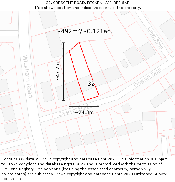32, CRESCENT ROAD, BECKENHAM, BR3 6NE: Plot and title map