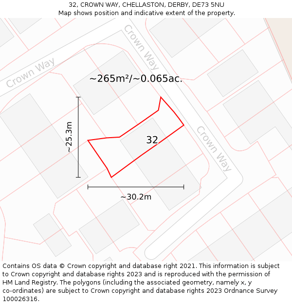 32, CROWN WAY, CHELLASTON, DERBY, DE73 5NU: Plot and title map