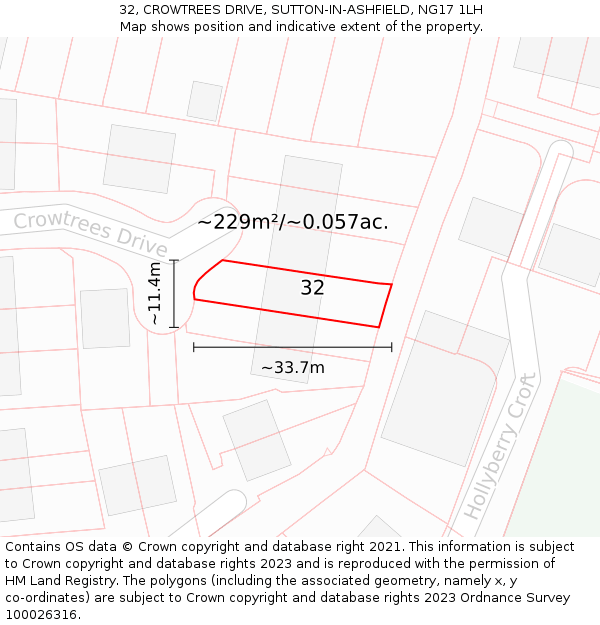 32, CROWTREES DRIVE, SUTTON-IN-ASHFIELD, NG17 1LH: Plot and title map