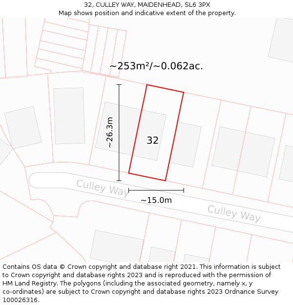 32, CULLEY WAY, MAIDENHEAD, SL6 3PX: Plot and title map