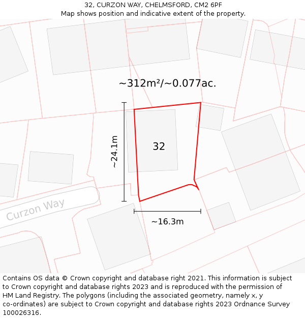 32, CURZON WAY, CHELMSFORD, CM2 6PF: Plot and title map