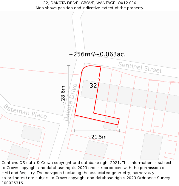 32, DAKOTA DRIVE, GROVE, WANTAGE, OX12 0FX: Plot and title map