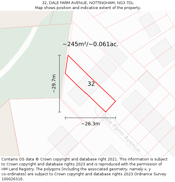 32, DALE FARM AVENUE, NOTTINGHAM, NG3 7DL: Plot and title map