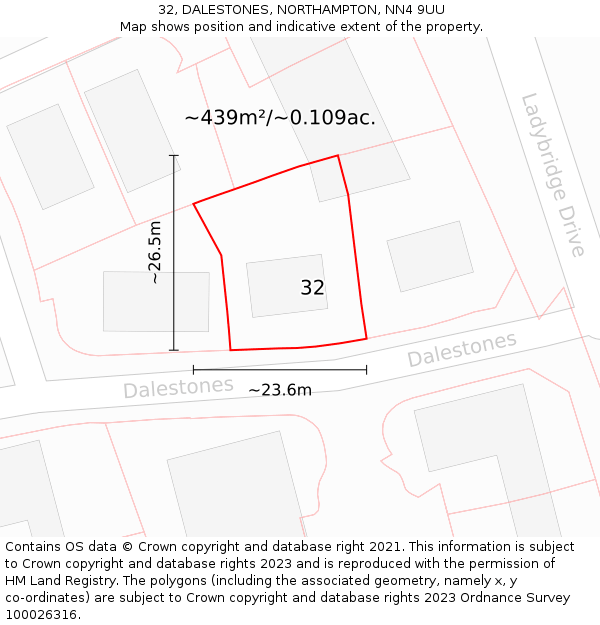 32, DALESTONES, NORTHAMPTON, NN4 9UU: Plot and title map