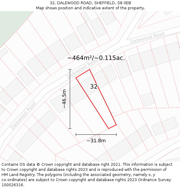 32, DALEWOOD ROAD, SHEFFIELD, S8 0EB: Plot and title map