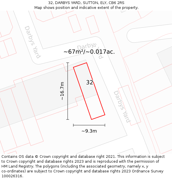 32, DARBYS YARD, SUTTON, ELY, CB6 2RS: Plot and title map