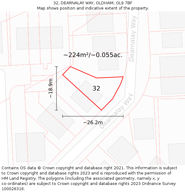 32, DEARNALAY WAY, OLDHAM, OL9 7BF: Plot and title map