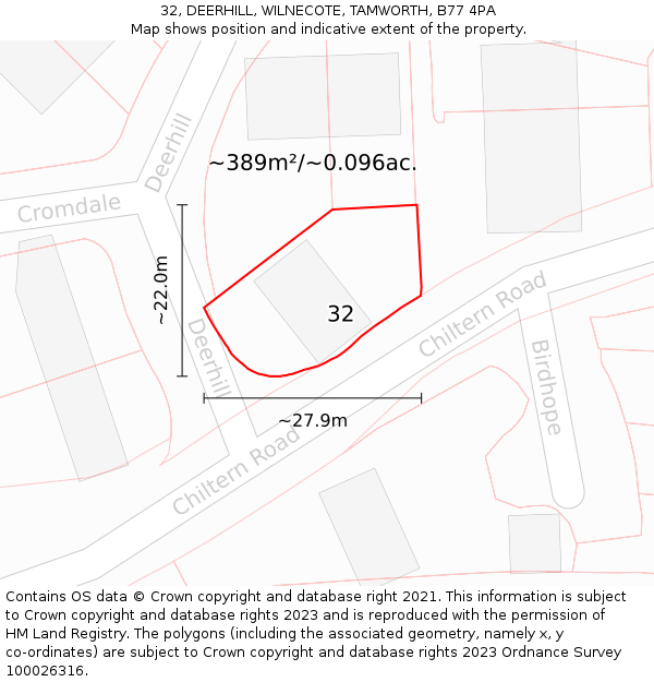 32, DEERHILL, WILNECOTE, TAMWORTH, B77 4PA: Plot and title map