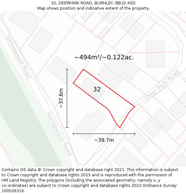 32, DEERPARK ROAD, BURNLEY, BB10 4SD: Plot and title map