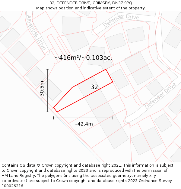 32, DEFENDER DRIVE, GRIMSBY, DN37 9PQ: Plot and title map